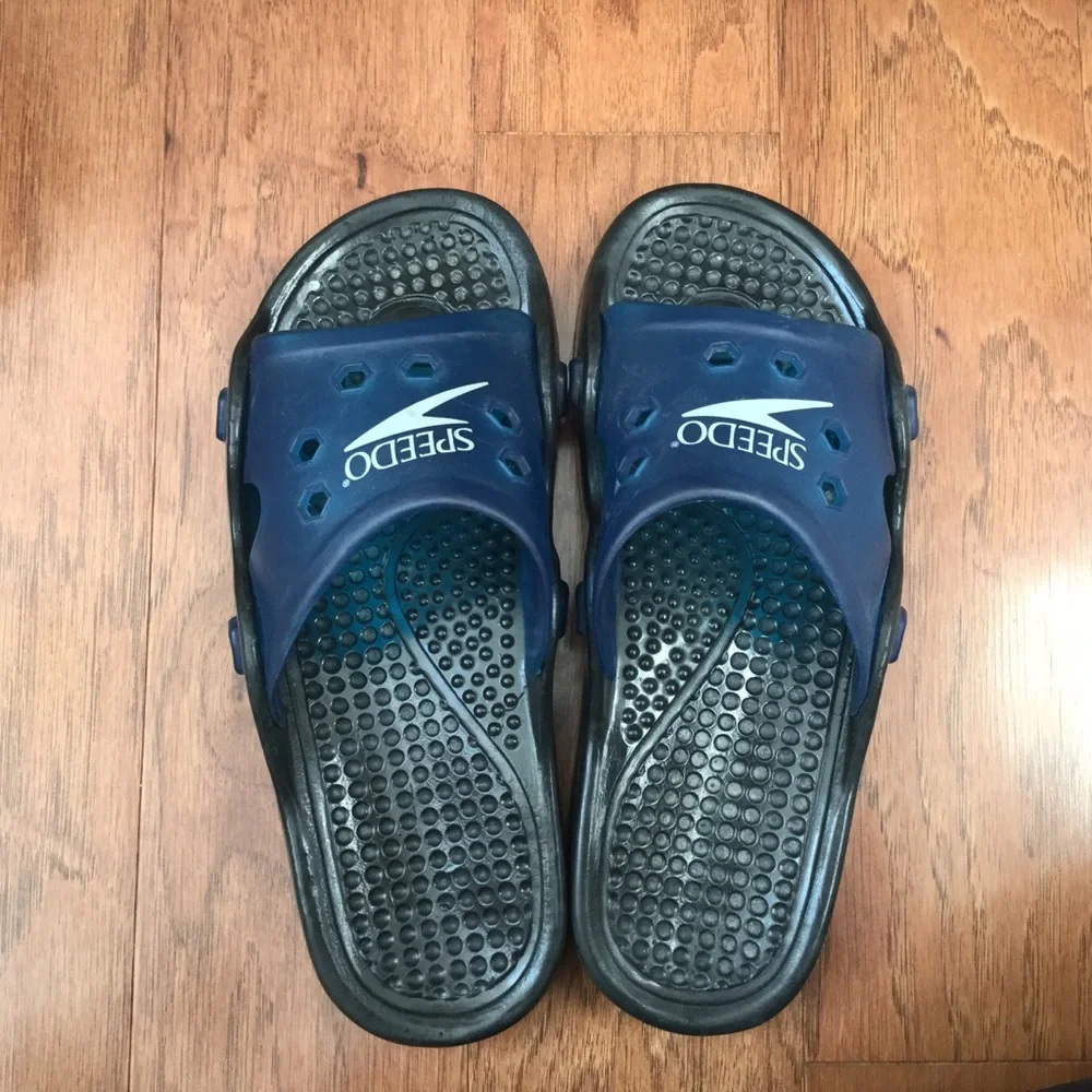 Black, Blue Speedo Poolside Slip On Slide Sandals Men's 11 Summer Beach